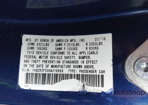 2017 Honda Accord Sport z USA, uszkodzony, nr VIN 1HGCR2F55HA016669